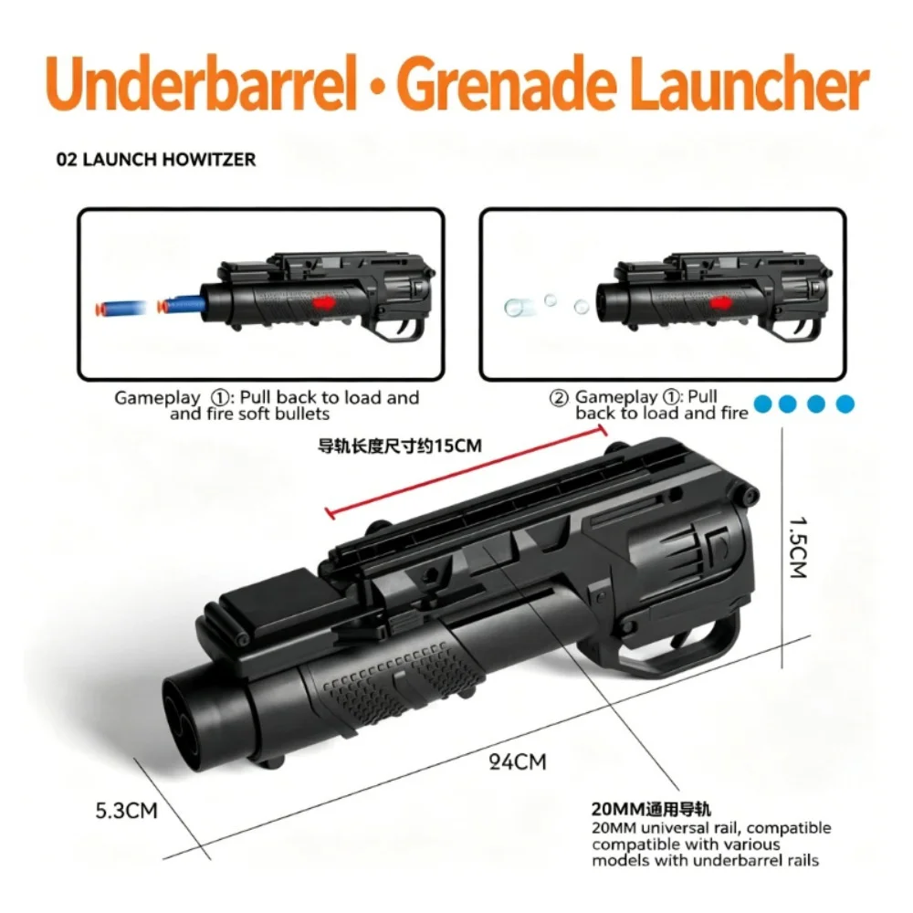 Outdoor Sports M203 Gel Balls Grenade Launcher M416 Foam Soft Bullet 20mm DIY Down Hanging CS Toy Accessories QG811
