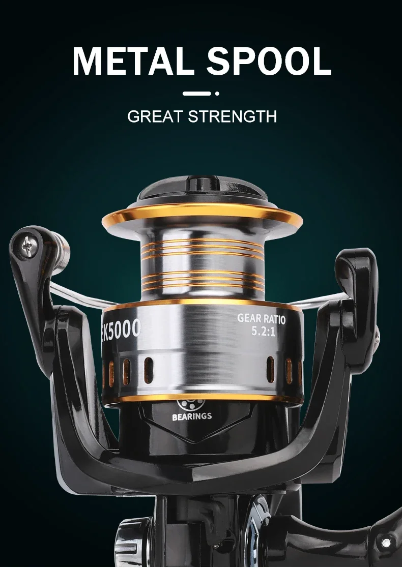 Fishing Reel, 13BB Freshwater Fishing Reels, Ultra Smooth Powerful Saltwater Spinning Reel, 5.2:1 Gear Ratio Waterproof Reel