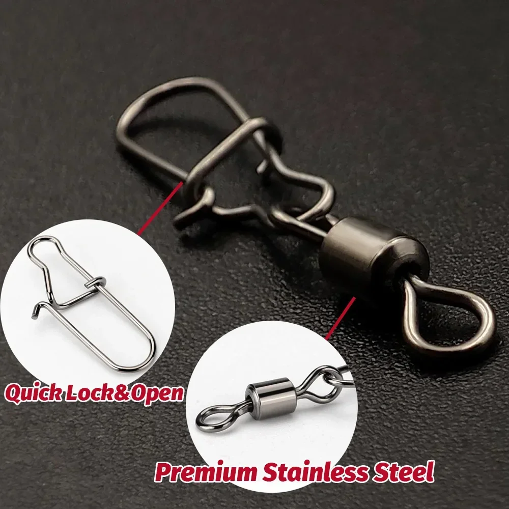 100pcs/box Swivel Snap Connector Pin Rolling Ring Fishing Tackle Buckle Hook Lure Kit Wire Connection 50pcs- 100pcs Bearing Gear