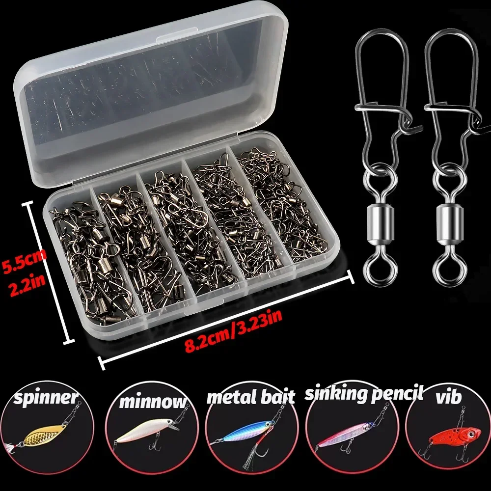 100pcs/box Swivel Snap Connector Pin Rolling Ring Fishing Tackle Buckle Hook Lure Kit Wire Connection 50pcs- 100pcs Bearing Gear