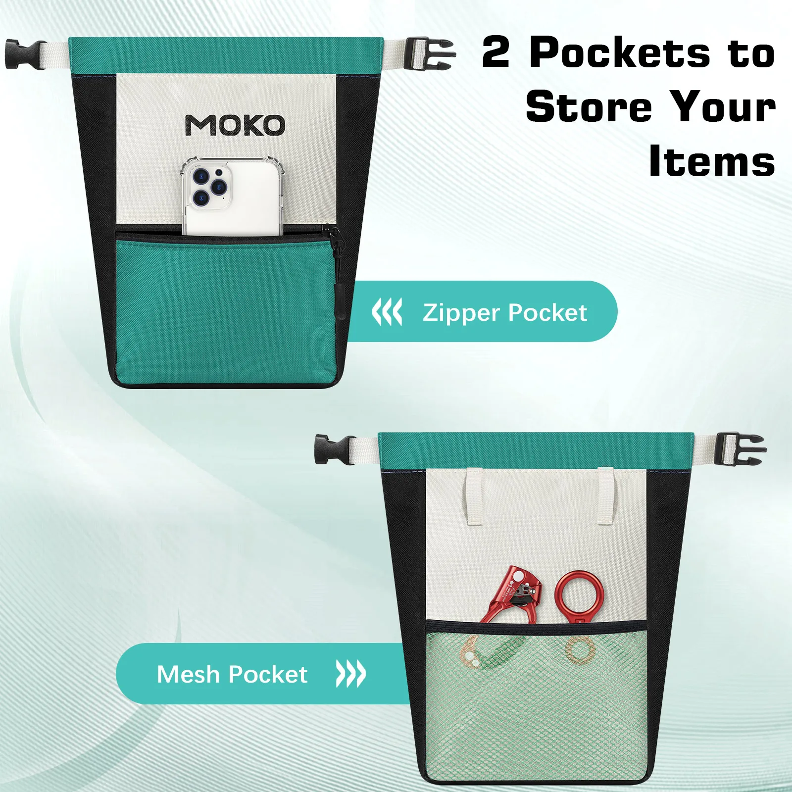 MoKo Chalk Bag for Rock Climbing Large Capacity Climbing Chalk Bag with Magnetic Snap and Zipper Pocket Portable Chalk Bucket