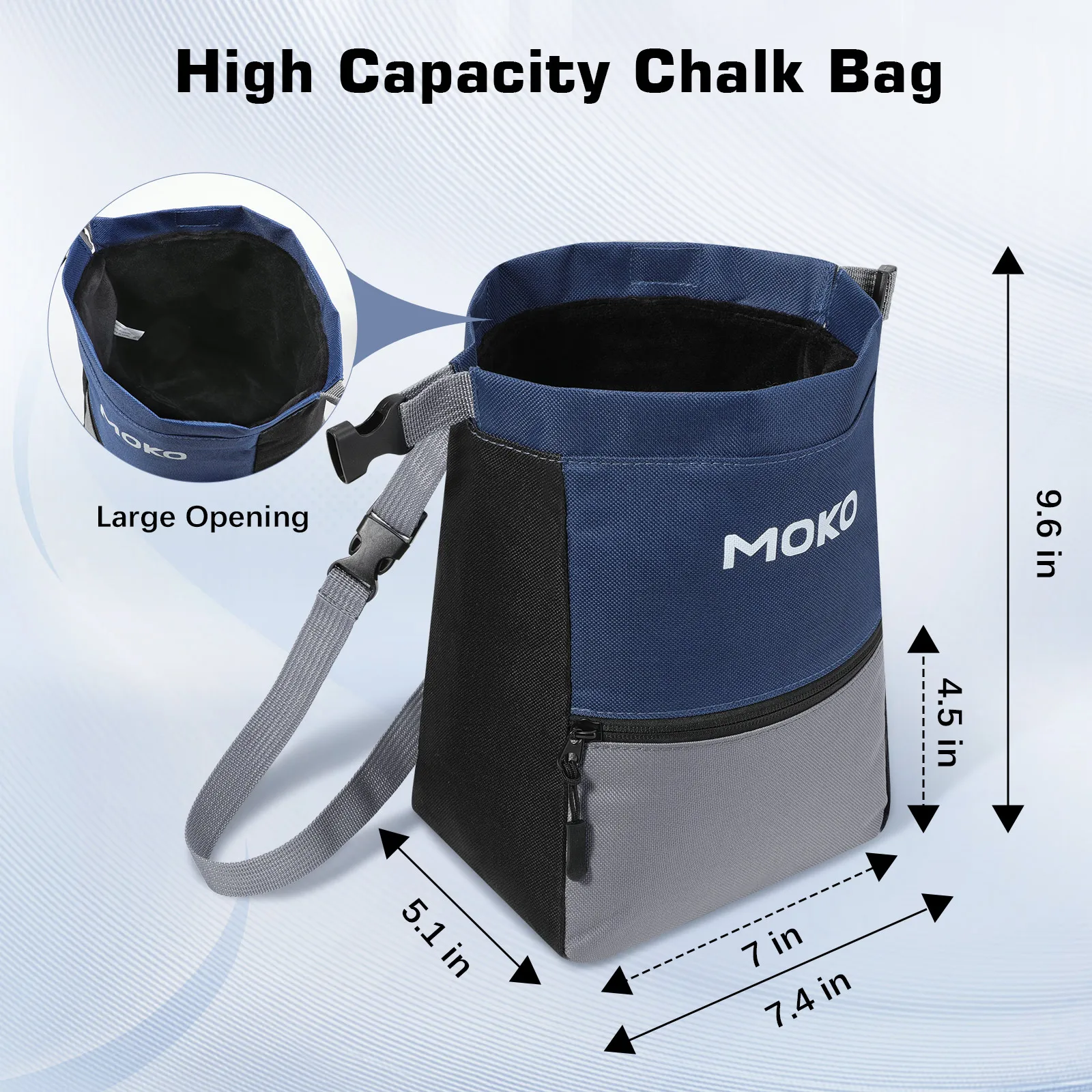MoKo Chalk Bag for Rock Climbing Large Capacity Climbing Chalk Bag with Magnetic Snap and Zipper Pocket Portable Chalk Bucket