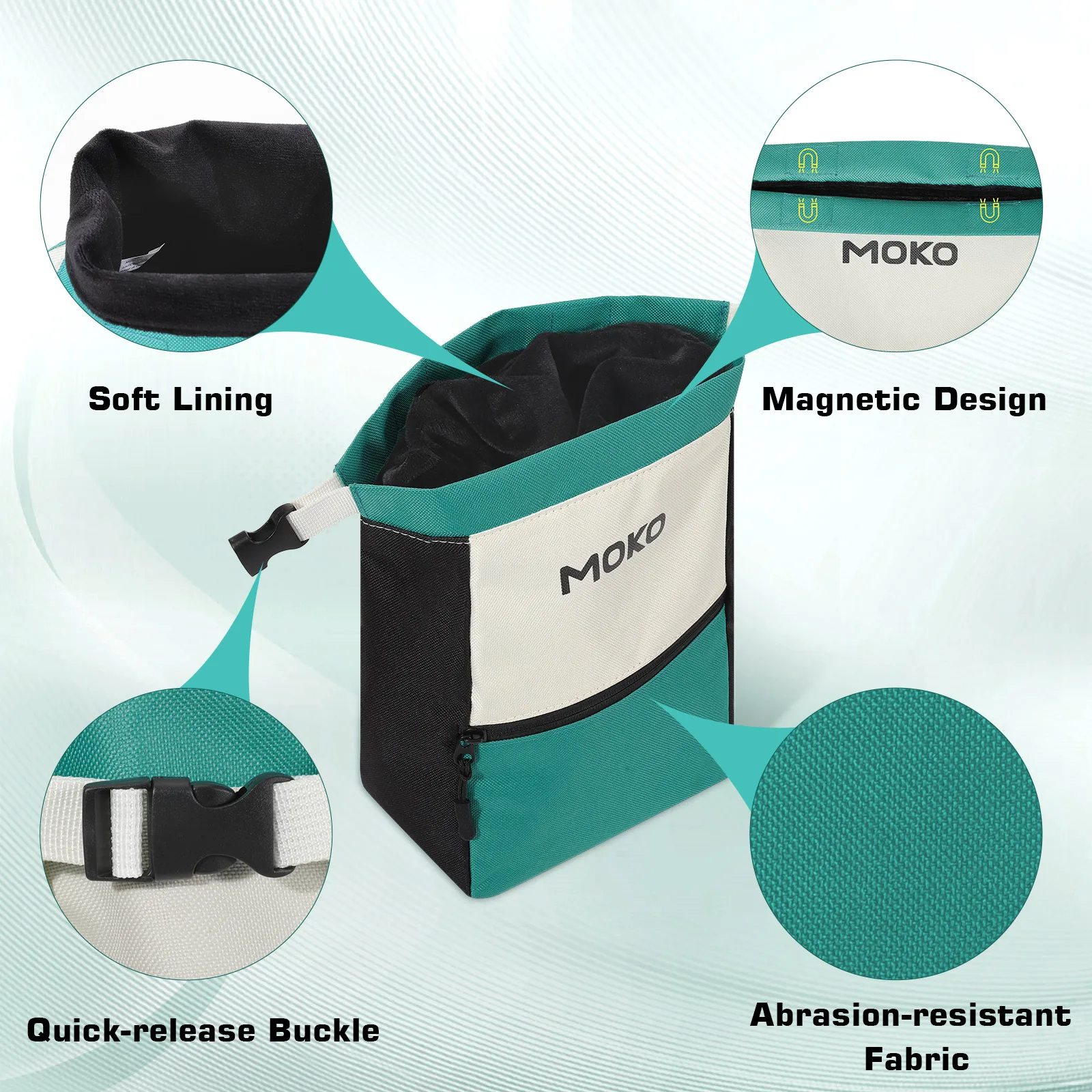 MoKo Chalk Bag for Rock Climbing Large Capacity Climbing Chalk Bag with Magnetic Snap and Zipper Pocket Portable Chalk Bucket