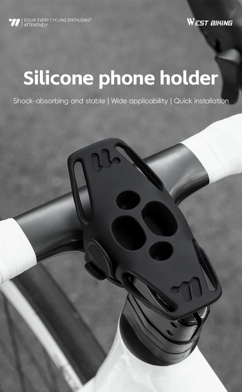WEST BIKING Bicycle Cell Phone Holder Road Bike MTB Silicone Mobile Phone Holder Normal Shaped Handlebar Universal Accessories