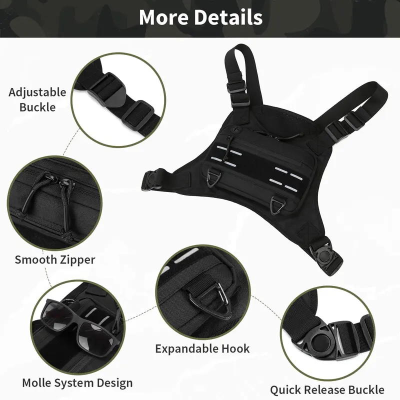 Outdoor Chest Bag For Men Front Rig Pouch Running Vest Phone Holder Tactical Sports Pack Hiking Fishing Molle Camping Backpack