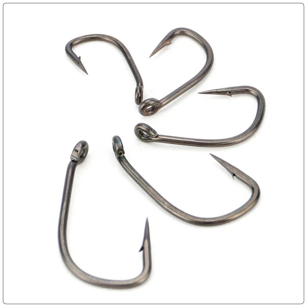 Hirisi 50pcs PTFE Coated High Carbon Stainless Steel Barbed Fish Hook With Eye 8027 Fishing Accessories Spliceable Plastic Box