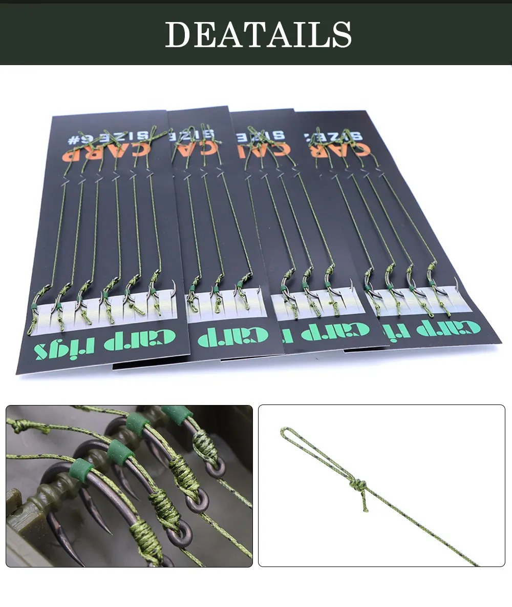 6pcs Carp Fishing Ready Tied Hair Rigs Alloy Steel Carp Fishing Hook Braided Line For Method Feeder Fishing Accessories Tackle