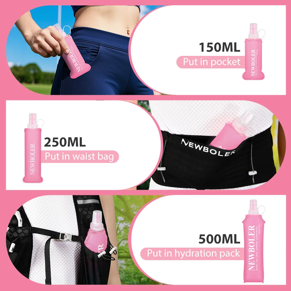 NEWBOLER 150/250/500ml Water Bottle TPU Collapsible Soft Flask Outdoor Sport Hiking Camping Running Portable Soft Water Bottle