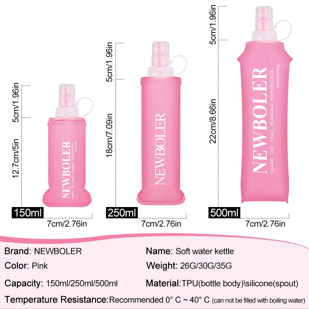 NEWBOLER 150/250/500ml Water Bottle TPU Collapsible Soft Flask Outdoor Sport Hiking Camping Running Portable Soft Water Bottle