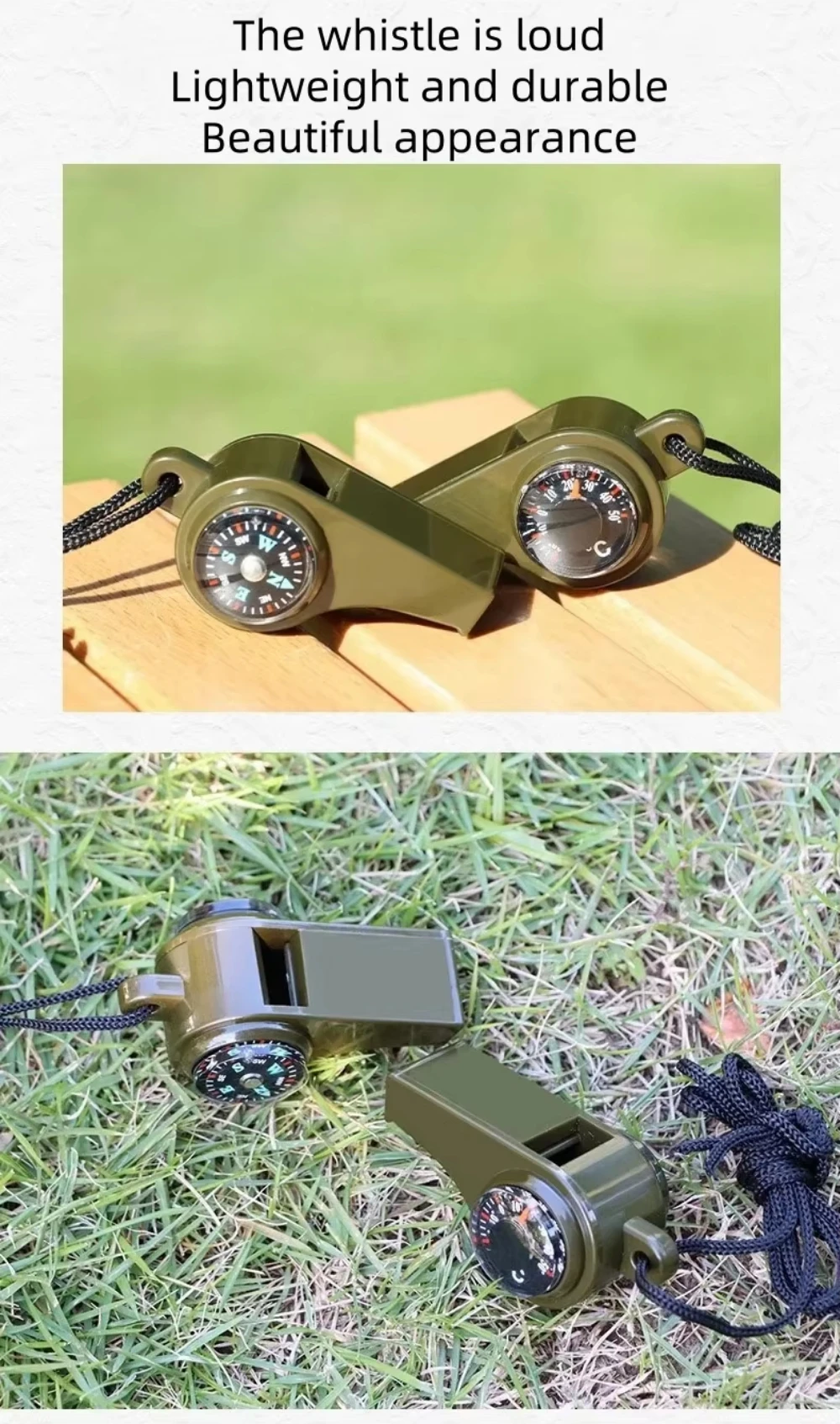 3in1 Outdoor Emergency Whistle with Compass, Thermometer, Outdoor Whistle, Convenient to Carry Suitable for Camping and Hiking