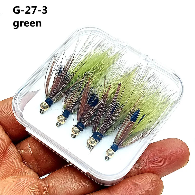 5pcs Woolly Bugger Streamers Fly Fishing Lures Brass Bead Head Black/Olive Brown Tassel - Trout Salmon Trout Perch fly fishing