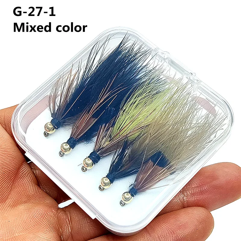 5pcs Woolly Bugger Streamers Fly Fishing Lures Brass Bead Head Black/Olive Brown Tassel - Trout Salmon Trout Perch fly fishing