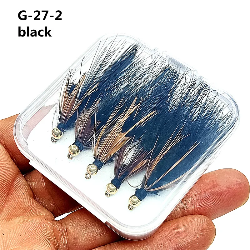 5pcs Woolly Bugger Streamers Fly Fishing Lures Brass Bead Head Black/Olive Brown Tassel - Trout Salmon Trout Perch fly fishing