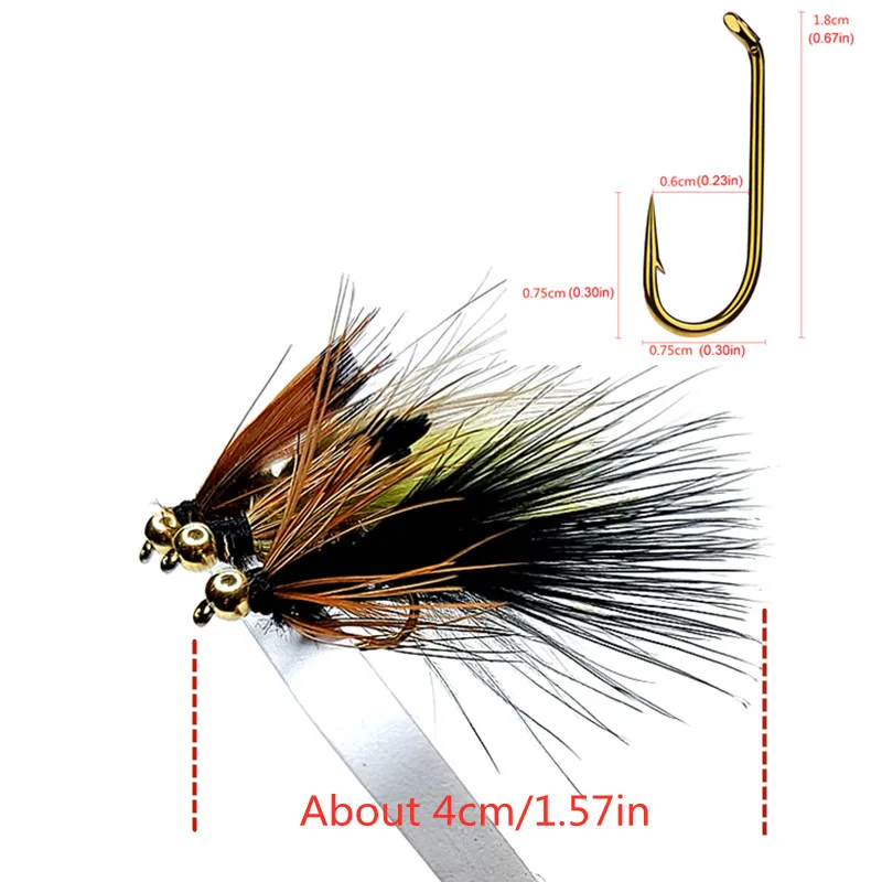 5pcs Woolly Bugger Streamers Fly Fishing Lures Brass Bead Head Black/Olive Brown Tassel - Trout Salmon Trout Perch fly fishing