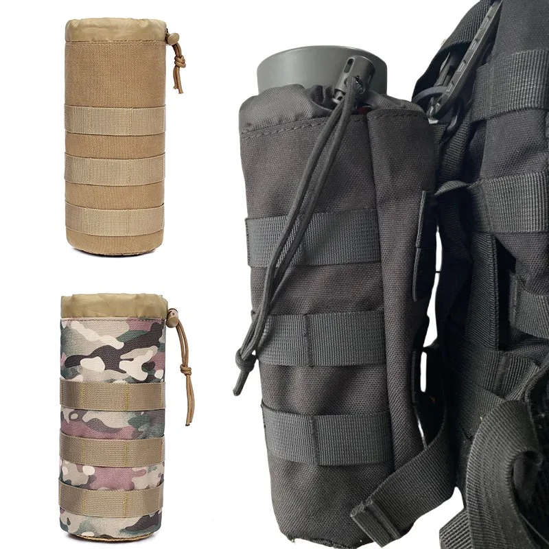 Tactical Molle Water Bottle Bag Outdoor Hiking Camping Drawstring Holder Multifunction Bottle Storage Pouch Pocket
