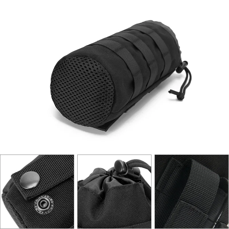 Tactical Molle Water Bottle Bag Outdoor Hiking Camping Drawstring Holder Multifunction Bottle Storage Pouch Pocket