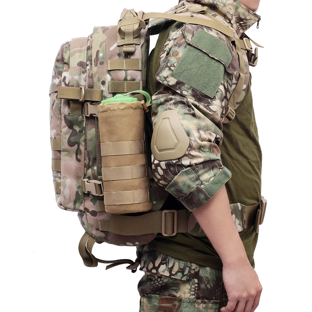 Tactical Molle Water Bottle Bag Outdoor Hiking Camping Drawstring Holder Multifunction Bottle Storage Pouch Pocket