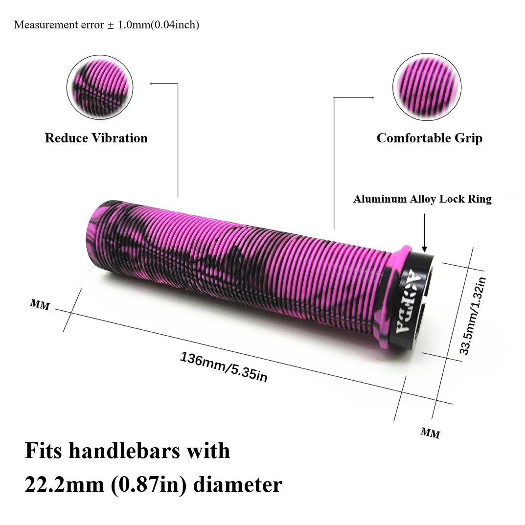 1pair 22.2mm Single-Sided Lock-On MTB/DH/BMX/Off-road Bike Rubber Handlebar Grips with Aluminum Alloy Lock Rings, Tie-Dye Design