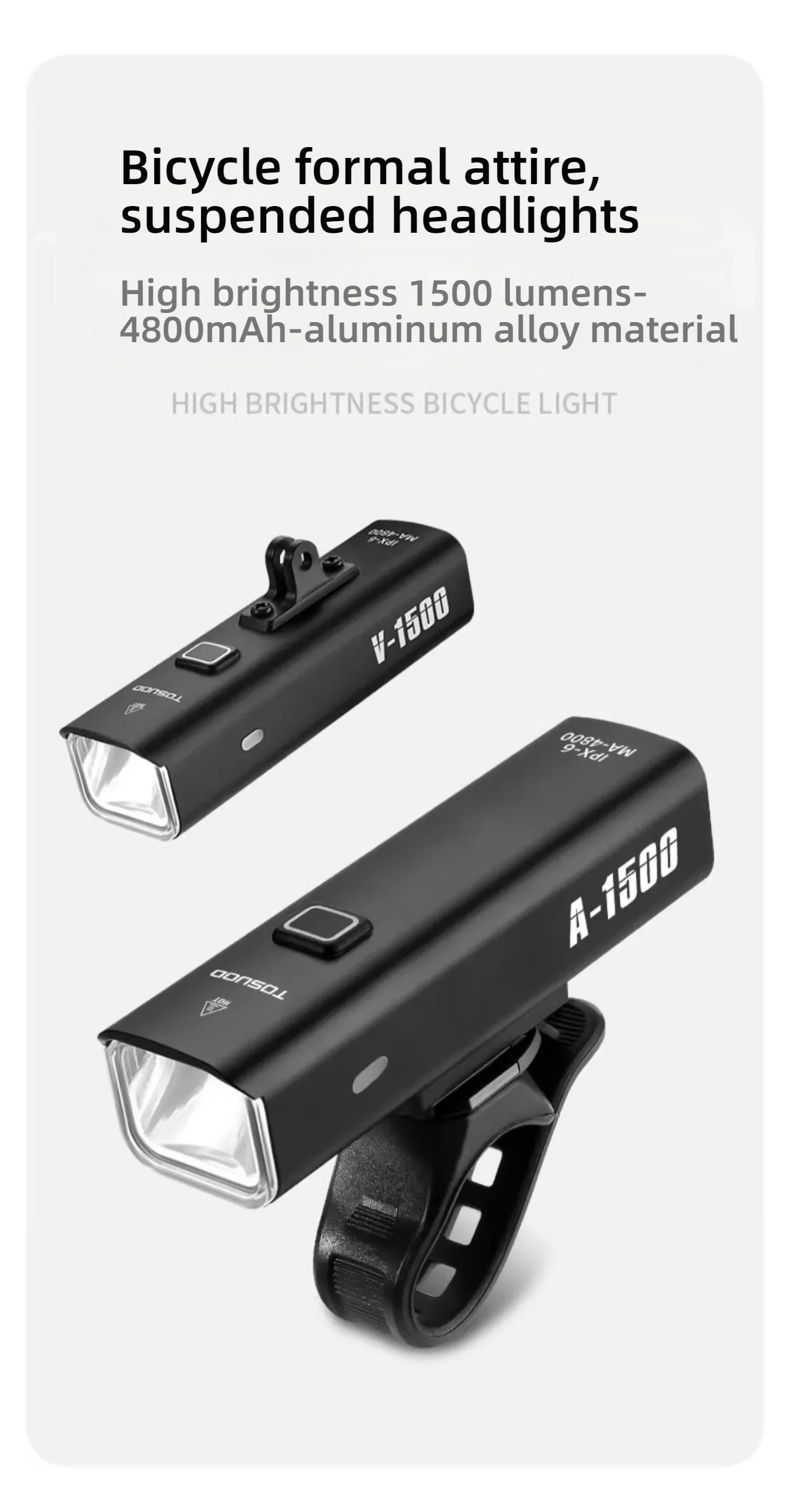 TOSUOD Bicycle Light 1000/1200/1500 Lumen Bike Headlight Power Bank Flashlight Handlebar USB Charging MTB Road Highlight