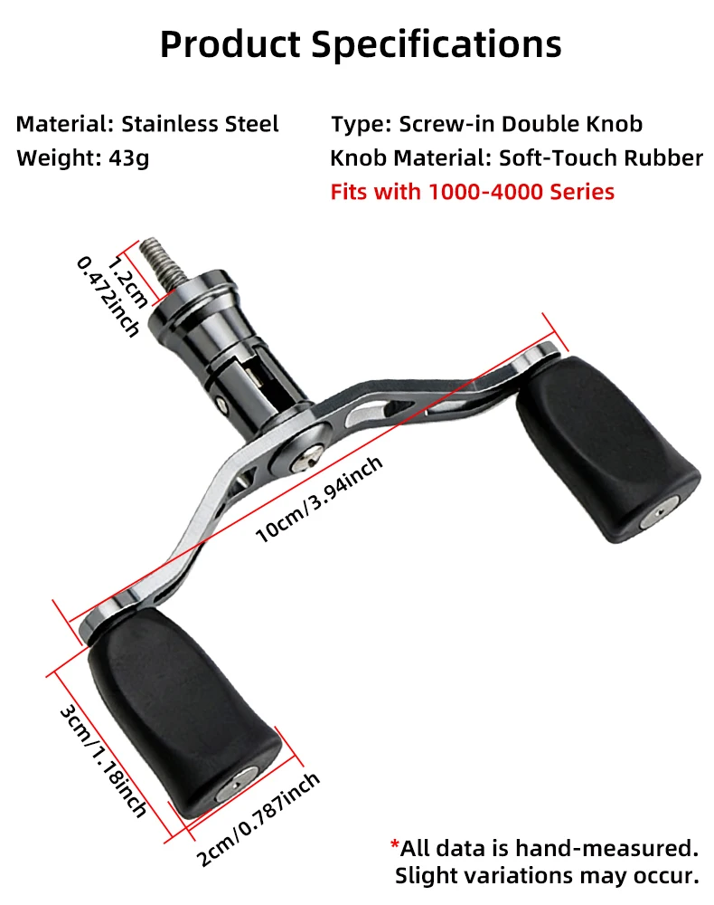 Huidiao Stainless Steel Screw-in Handle for Spinning Fishing Reel 1000-4000 Series Waterproof Rocker Arm Soft Rubber Double Grip