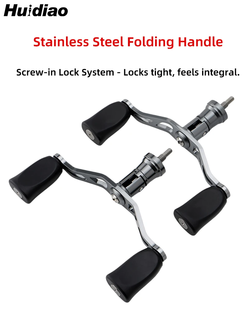 Huidiao Stainless Steel Screw-in Handle for Spinning Fishing Reel 1000-4000 Series Waterproof Rocker Arm Soft Rubber Double Grip
