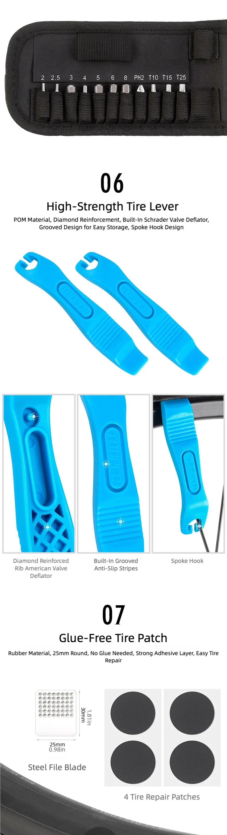TOOPRE Bicycle Ratchet Wrench Repair Set Portable Edition Multi Functional Bike Tire Wrench Tyre Tire Patch Repair Tool Kits