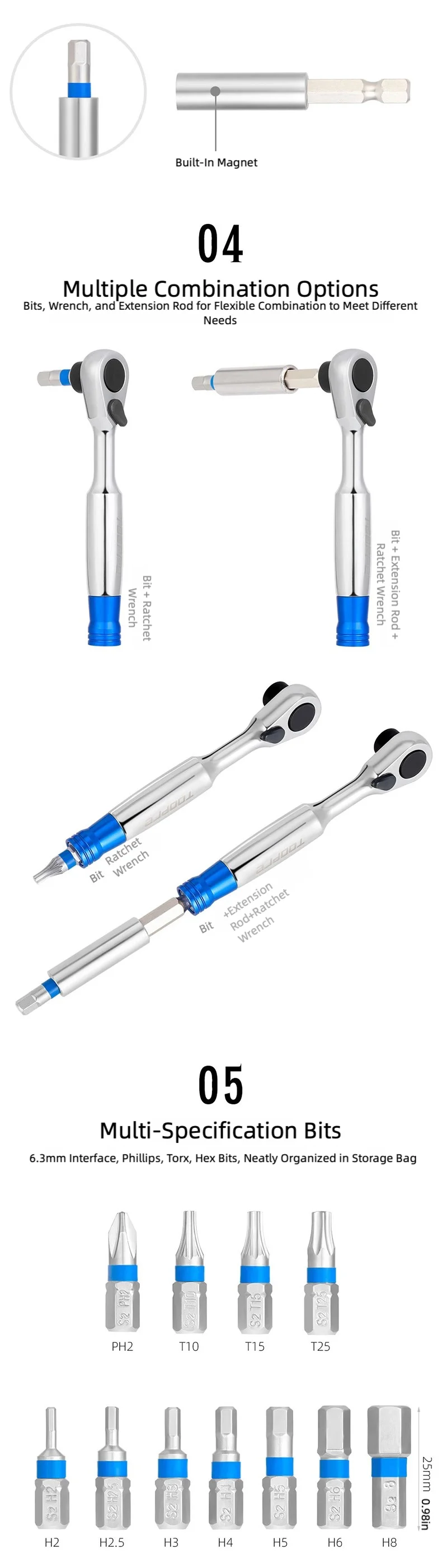TOOPRE Bicycle Ratchet Wrench Repair Set Portable Edition Multi Functional Bike Tire Wrench Tyre Tire Patch Repair Tool Kits