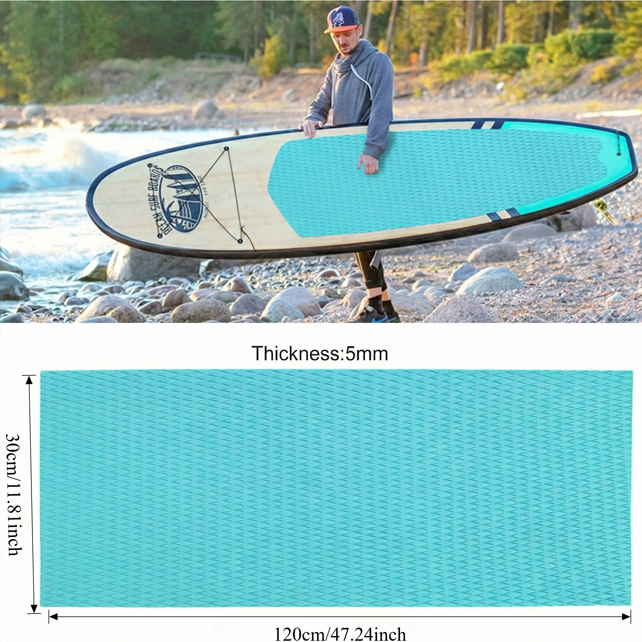 1200x300x5mm EVA Foam Surfboard Traction Pad Boat Decking Sheet Diamond Non-Slip Self-Adhesive Marine Flooring Mat for Yacht SUP