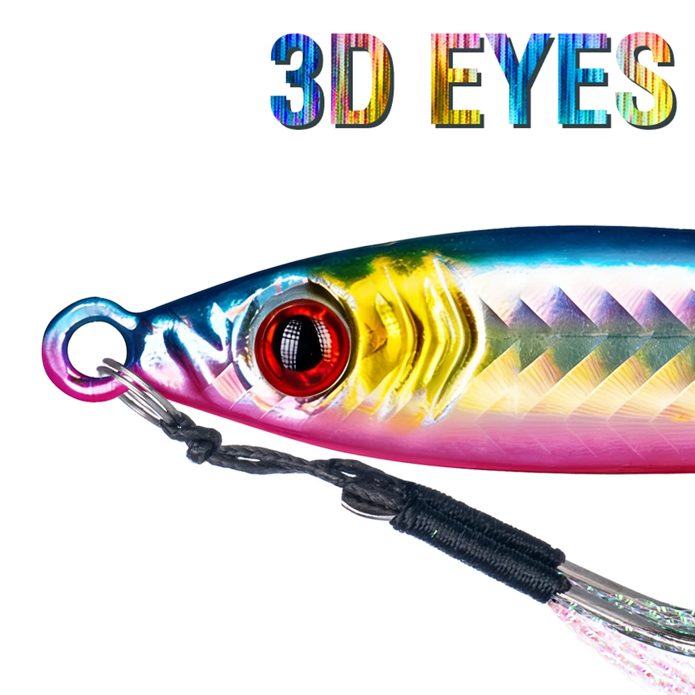 6Pcs Metal Jig Fishing Lure Luminous Casting Lures 7-100g 3D Eyes Slow Sinking Artificial Hard Bait with Double Assist Hook