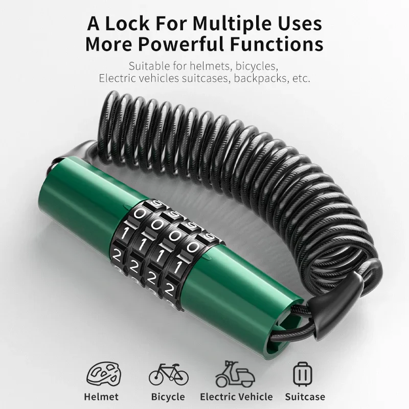 TOSUOD Motorcycle Bike Portable Anti-Theft 4-Digit Password Helmet Lock Zinc Alloy Lock PVC Leather Cover Steel Wire Rope Lock