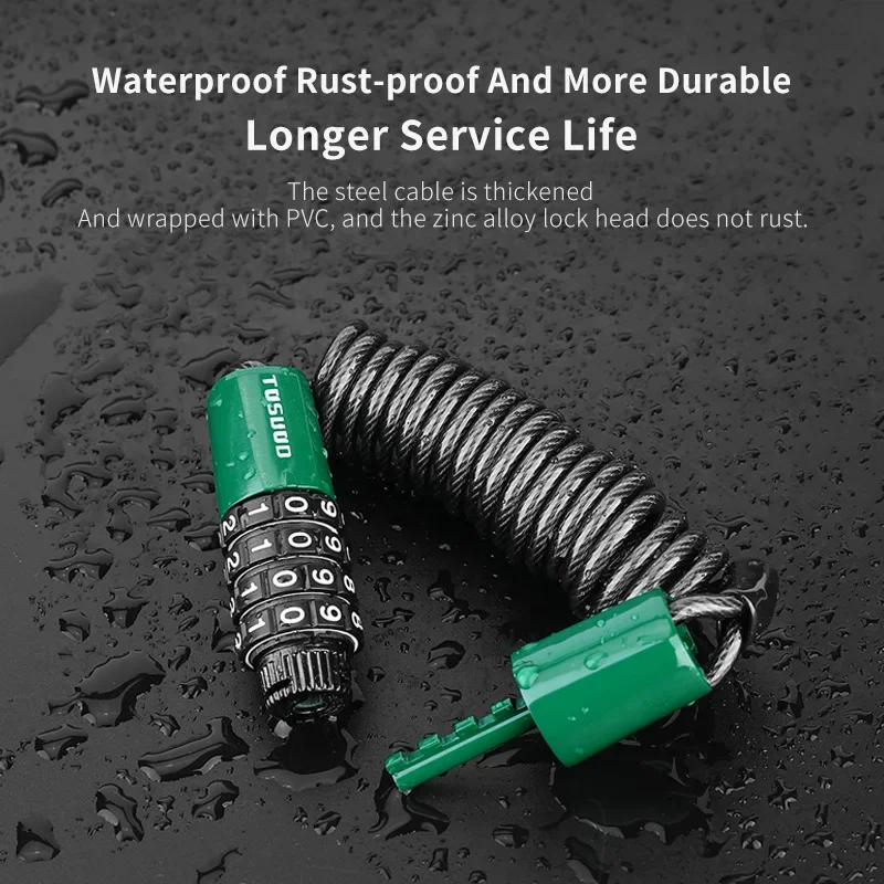 TOSUOD Motorcycle Bike Portable Anti-Theft 4-Digit Password Helmet Lock Zinc Alloy Lock PVC Leather Cover Steel Wire Rope Lock
