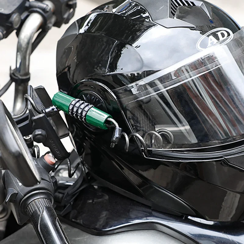 TOSUOD Motorcycle Bike Portable Anti-Theft 4-Digit Password Helmet Lock Zinc Alloy Lock PVC Leather Cover Steel Wire Rope Lock