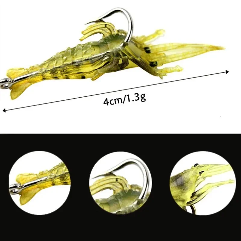 20Pcs Luminous Soft Shrimp Lures Silicone Artificial Bait Simulation Prawn with Hooks Carp Wobbler for Fishing Tackle Lure Carp