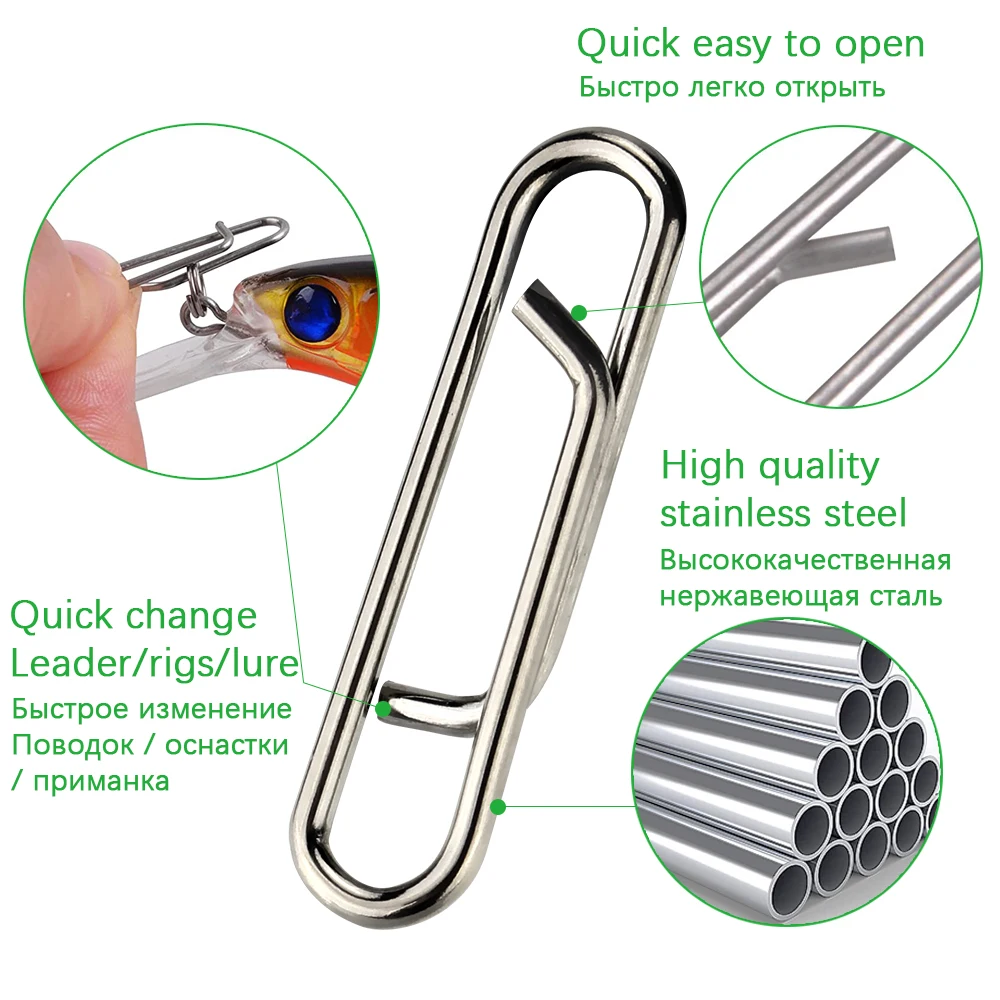 30pcs Fishing Interlock Nice Snap Fast Clips Stainless Steel Fishing Barrel Swivel Lure Hook Connector Accessories Pesca