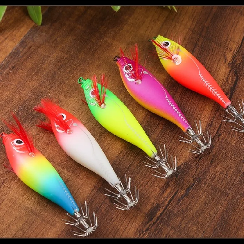 1pc 5pcs Glowing Squid Hooks - Horizontal Shrimp Lures - Baits for Egi,Cuttlefish Squid Jigs,Hard Baits for Octopus Fishing