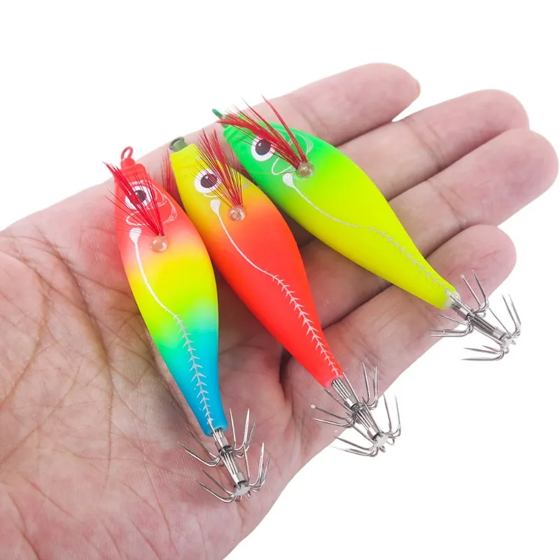 1pc 5pcs Glowing Squid Hooks - Horizontal Shrimp Lures - Baits for Egi,Cuttlefish Squid Jigs,Hard Baits for Octopus Fishing