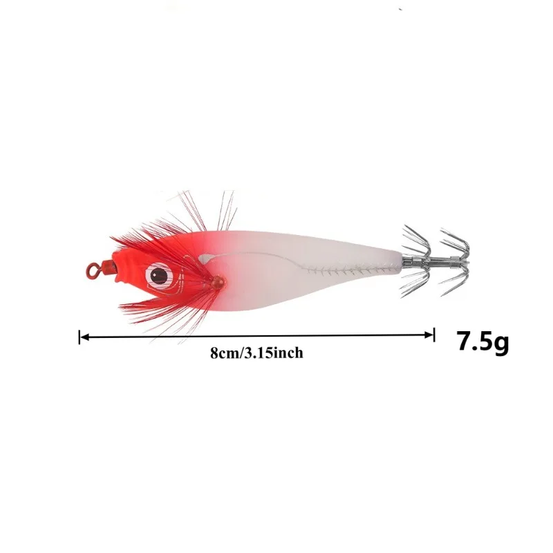 1pc 5pcs Glowing Squid Hooks - Horizontal Shrimp Lures - Baits for Egi,Cuttlefish Squid Jigs,Hard Baits for Octopus Fishing