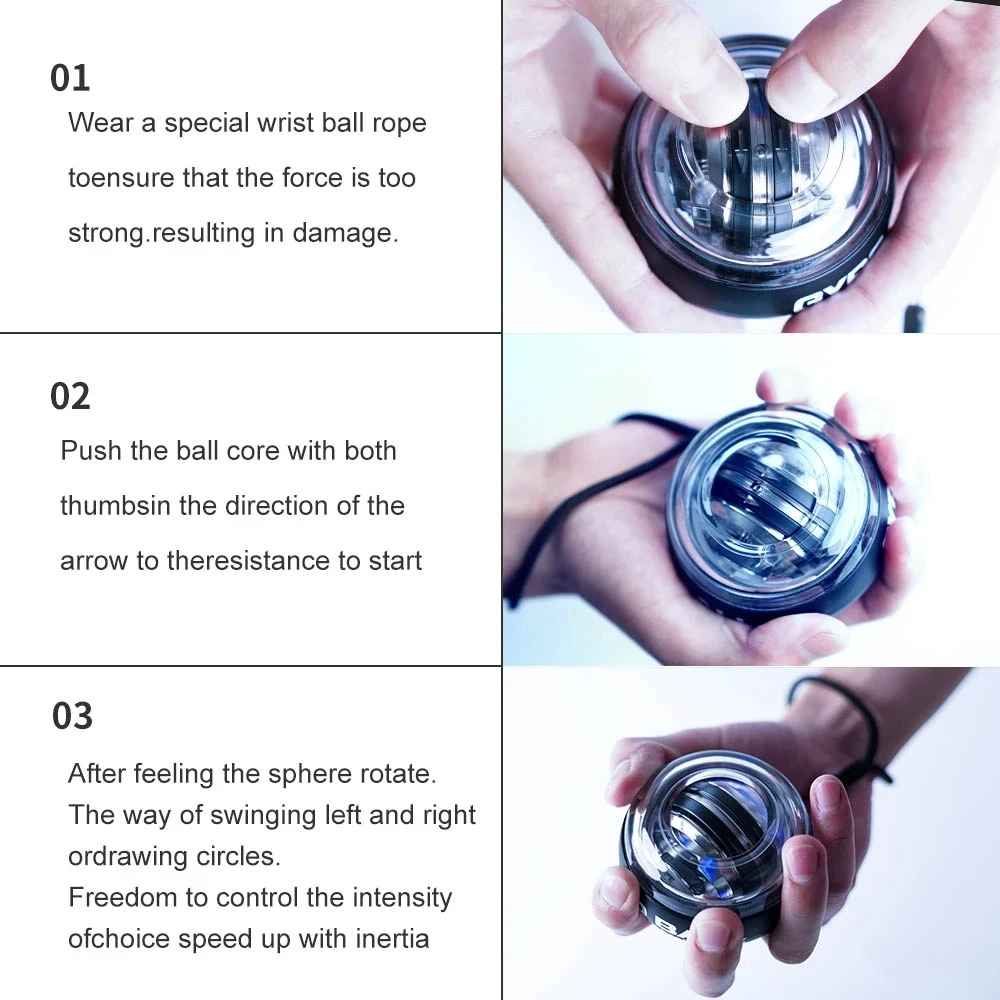 Power Wrist Hand Ball Trainer Ball Wrist Strengthener Gyro Self-Starting Forearm Trainer Gyro Ball for Strengthening Muscles