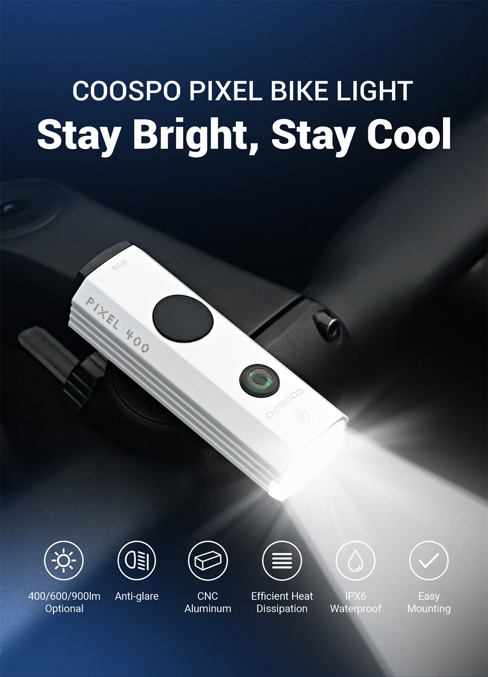 COOSPO 400-900Lumens Bike Headlight Waterproof Rechargeable Front Lamp Bicycle Light Aluminum Ultralight Flashlight Highlight