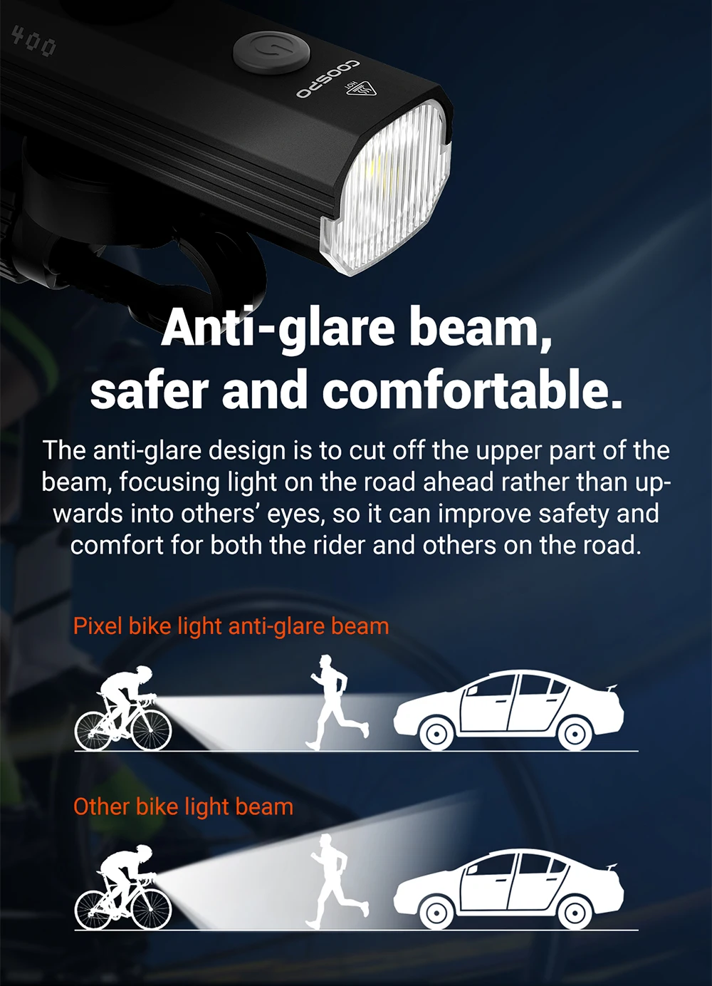 COOSPO 400-900Lumens Bike Headlight Waterproof Rechargeable Front Lamp Bicycle Light Aluminum Ultralight Flashlight Highlight