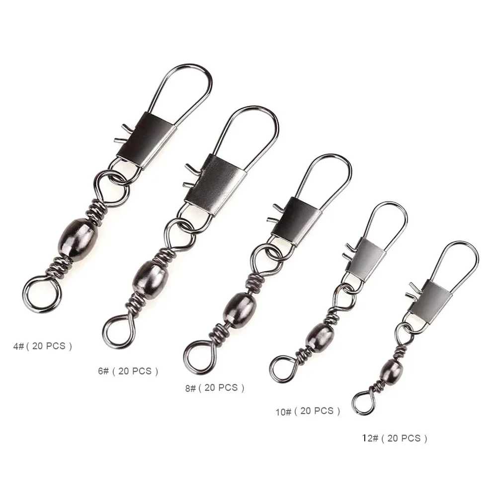 100pcs 5 Size Swivel Fishing Connector Snap Pin Rolling Swivels for Lure Line Hook Tackle Connectors Gear Fish Tool Accessories