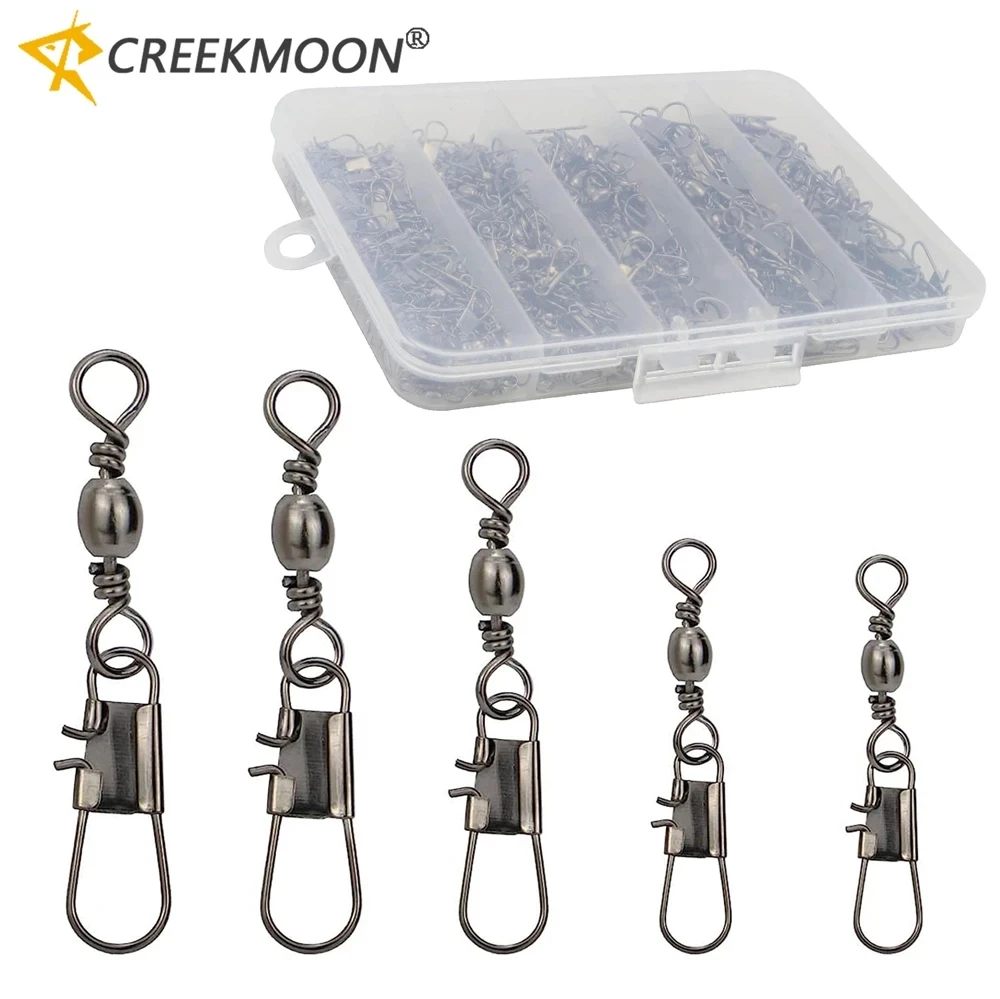 100pcs 5 Size Swivel Fishing Connector Snap Pin Rolling Swivels for Lure Line Hook Tackle Connectors Gear Fish Tool Accessories