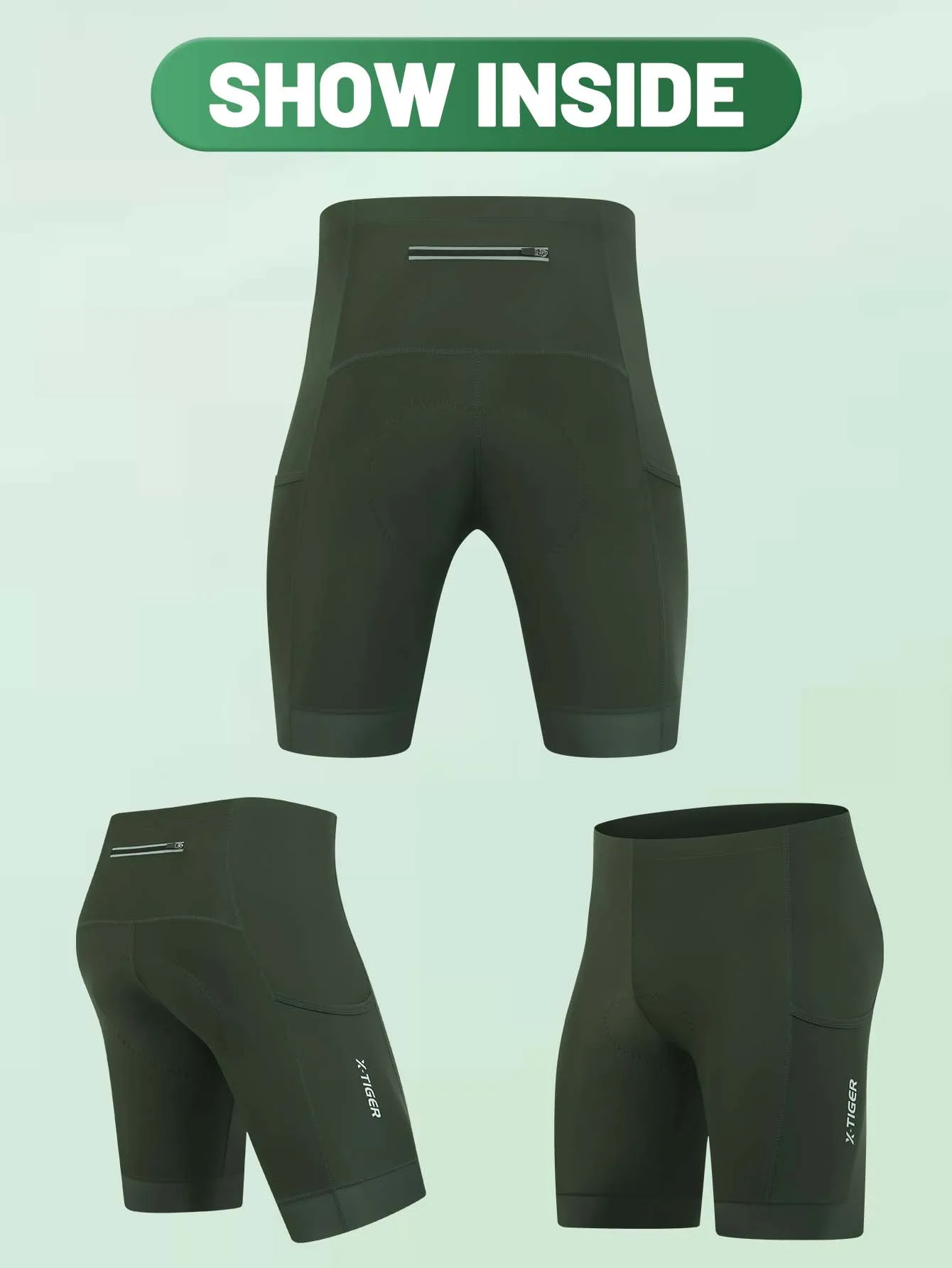 X-TIGER Premium Road Bike Shorts With 5D Gel Pads Men's Cycling Shorts With Zippered Pockets Breathable Outdoor Cycling Gear