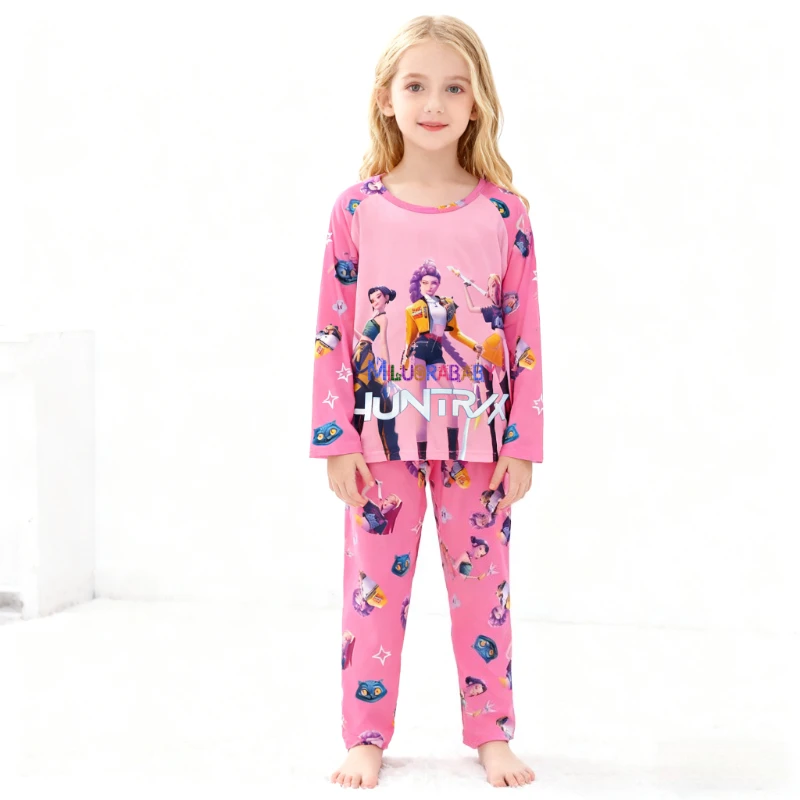 New Spring Pijamas Long Sleeve Print Cartoon Hunter Pajamas Set Kids Boys Girls Sleepwear Nightwear Homewear Clothes Set