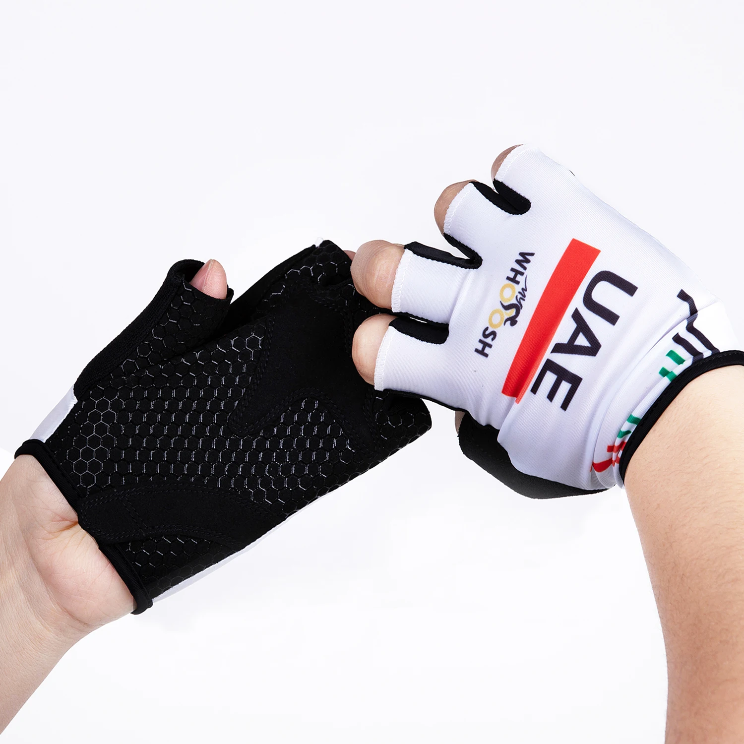 2026 White UAE Team Cycling Sports Gloves Half Finger Men Women Ropa Road Bike Gloves Running Fitness Gym Riding Bicycle Gloves