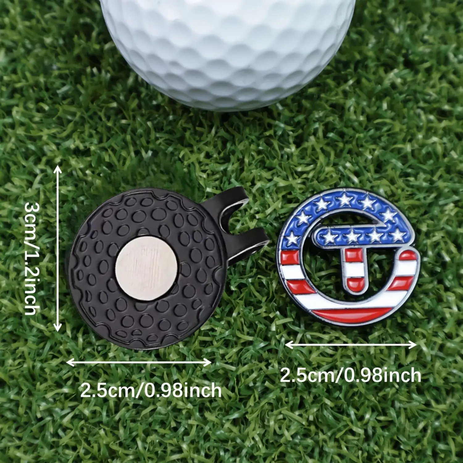 2 pcs USA Themed Stars Stripes Golf Ball Marker with Magnetic Hat Clip Golf Accessories Gift for Golfers Premium Golf Gift