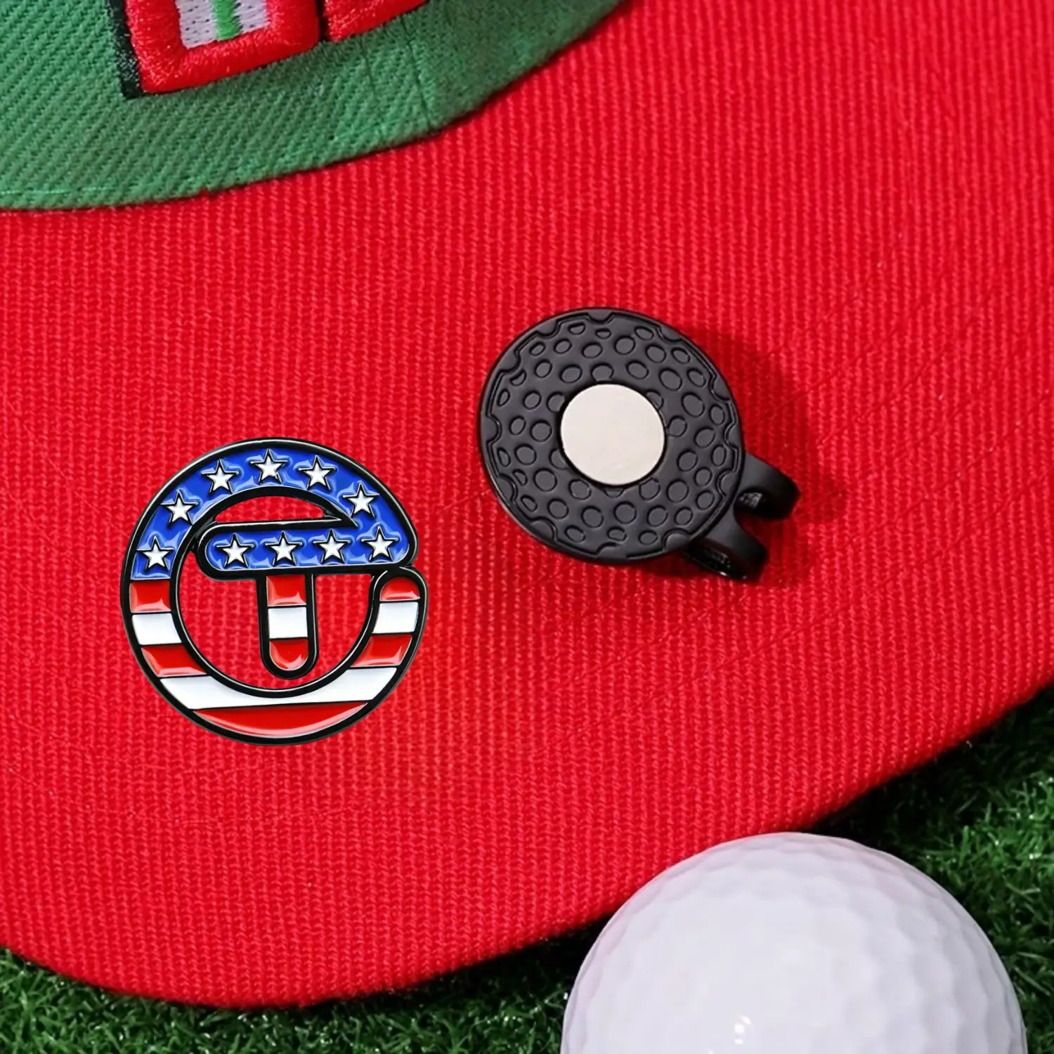 2 pcs USA Themed Stars Stripes Golf Ball Marker with Magnetic Hat Clip Golf Accessories Gift for Golfers Premium Golf Gift