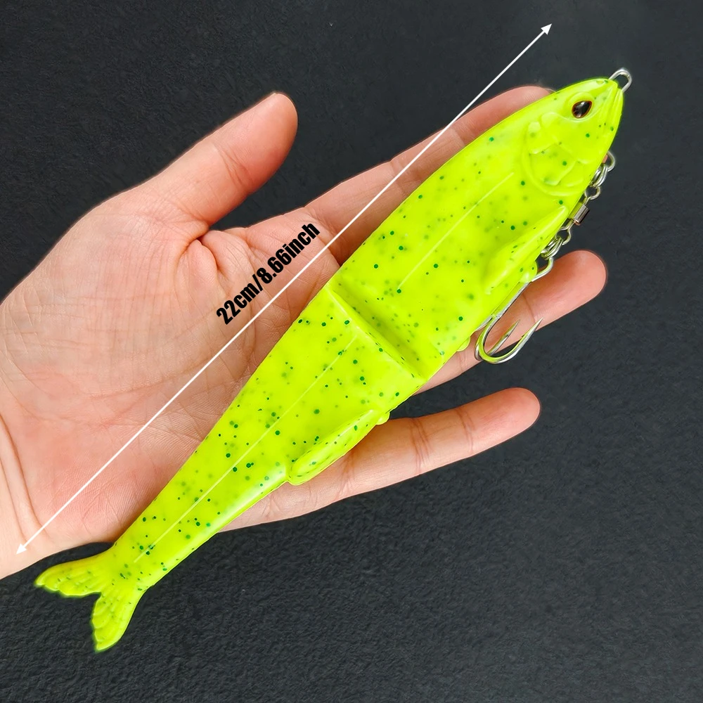 LUREGO 22cm 2-Section Premium Soft Bait - Designed for Both Swimming & Lure Fishing, Includes Double Hooks