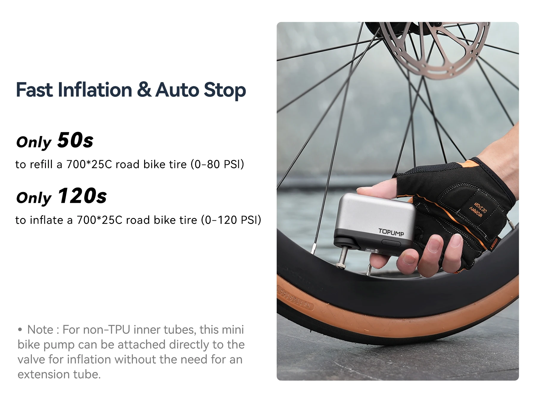 Topump TB2PRO Electric Tire Inflator 120PSI Portable Schrader Presta Bicycle Tire with LED Screen AS200PRO Cycling Accessories