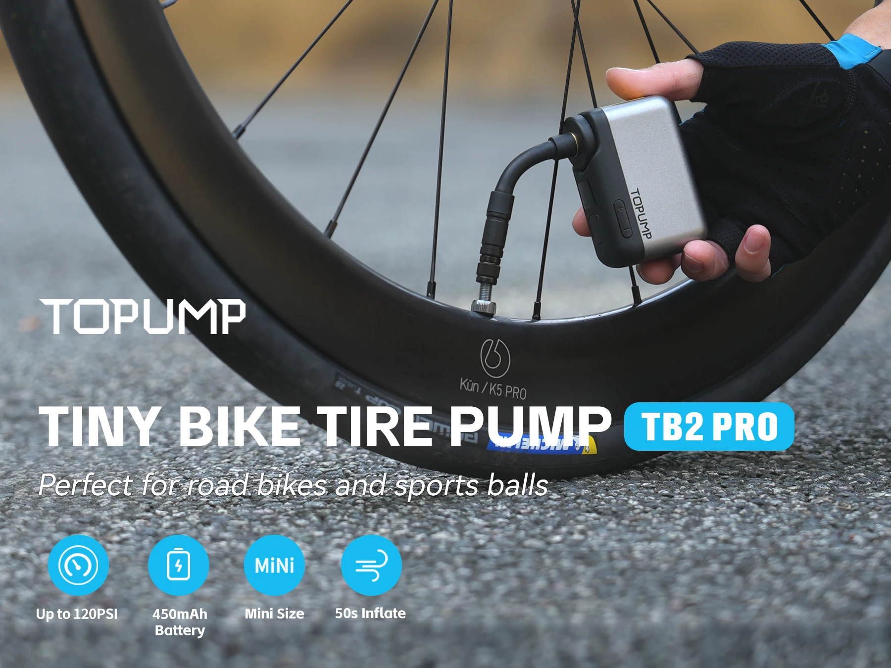Topump TB2PRO Electric Tire Inflator 120PSI Portable Schrader Presta Bicycle Tire with LED Screen AS200PRO Cycling Accessories